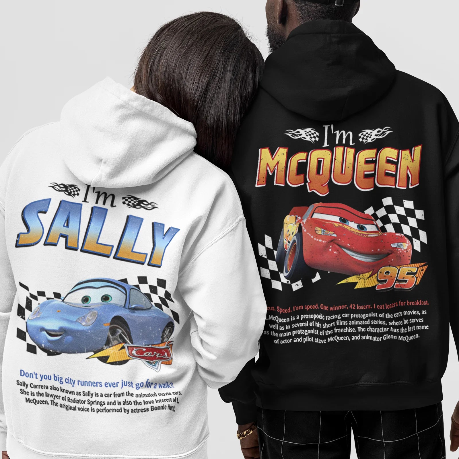 “Love in the Fast Lane: McQueen & Sally Couple Hoodies”💖