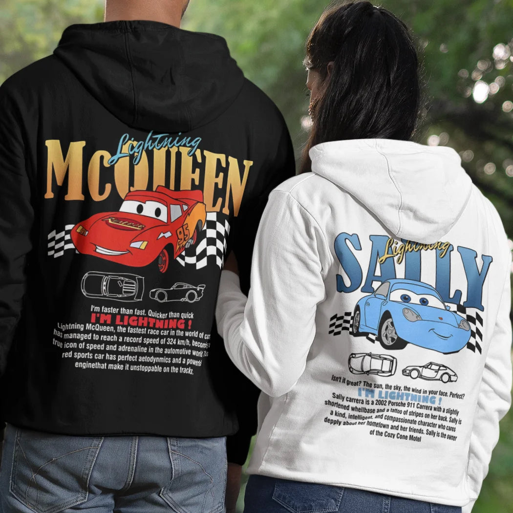 “Love in the Fast Lane: McQueen & Sally Couple Hoodies”💖