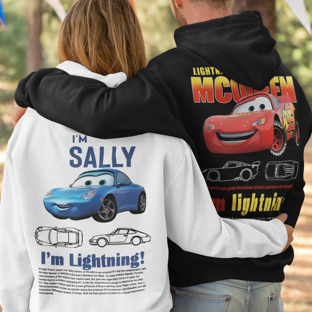 “Love in the Fast Lane: McQueen & Sally Couple Hoodies”💖